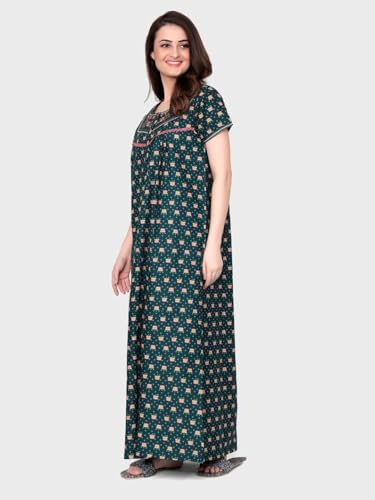 Image of Evolove Women's Cotton Long Maxi Night Gown Nighty Dress with Pocket & Stylish Button, Super Soft Comfortable (LNG-Button)
