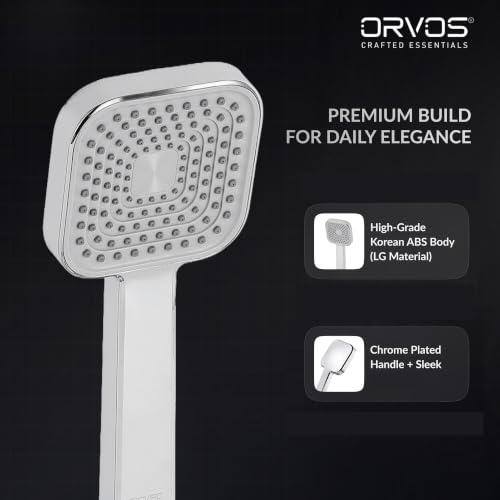 Image of Orvos Hand Shower Single Mode - Matrix, Square 4x4 inches, Chrome Plated With High Grade Korean ABS material from LG, Light Grey and Chrome Color, Head only, for high end luxury bathrooms