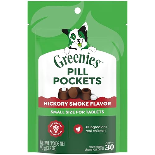 Image of Greenies Pill Pockets for Dogs Small Size, Tablet Pill Treats for Dogs, Hickory Smoke Flavor, 3.2 oz. Pouch (Pack of 6)