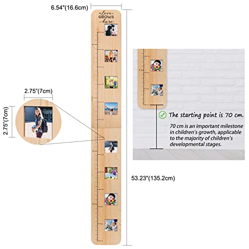 Solid Wood Growth Chart For Kids With Picture Frames, Height Measurement Ruler Milestone Markers, Foldable Kids Height Wall Chart, Birthday Keepsake Gift For Toddlers Boys Girls Room Wall Decor #TOP5