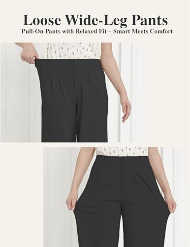Bamans Wide Leg Dress Pants High Elastic Waisted Slacks for Curvy Women Work Business Office Casual Trousers with Pockets4