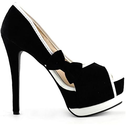 SHOW STORY New Sexy Black 2 Tone Bow Peep Toe Platform Pumps,LF80900BK39,8US,Black Cover