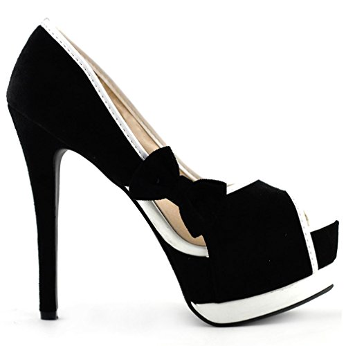 SHOW STORY Sexy Womens 2 Tone Bow Peep Toe Platform Stiletto Pumps Shoes,LF80900