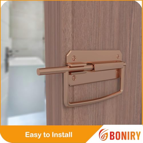 Image of Boniry Door Latch Lock, Kadi /Kundis with Grab Handles - Solid Metal Door Stopper for Bathroom, Home, Office - Easy Install, Smooth Sliding, Heavy Duty Latch (2, Rose Gold)