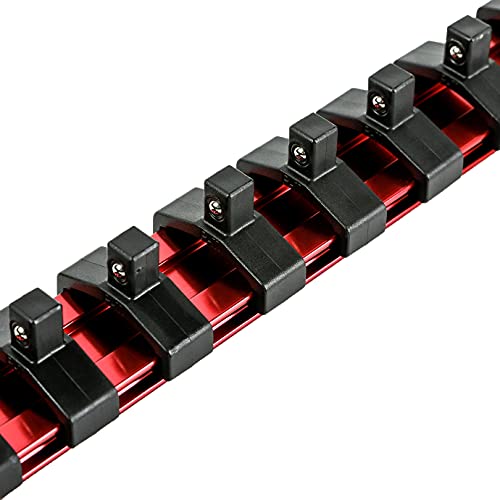 Ares 70201-1/4-Inch Drive Red Aluminum Socket Organizer - Store Up To 16 Sockets And Keep Your Tool Box Organized - Sockets Will Not Fall Off This Rail #TOP6