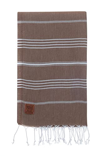 Gold Case Turkish Beach Towel Bath Towels Lycia Series - Set Of 6 - Xxl Oversized 70X40 Inches -100% Cotton - Quick Dry Lightweight Sand Free Turkish Towel (Brown-Beige) #TOP2