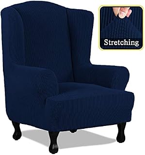 1 Piece Stretch Stylish Wingback Chair Cover Slipcover Spandex Jacquard Checked Pattern Furniture