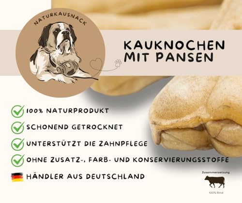 Warnicks Tierfutterservice Kauknochen mit Pansen 15 cm Hundeknochen Rinderhaut Hundefutter Kausnack Rind (10 Stück)