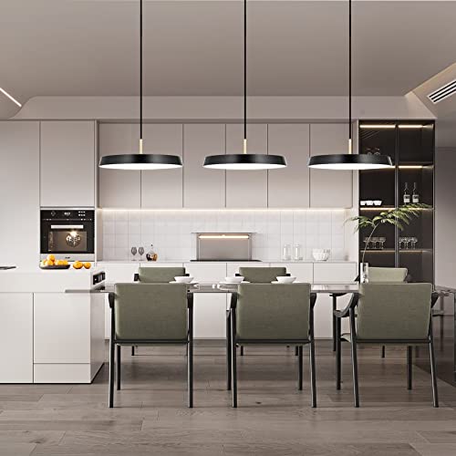 Black Pendant Light Fixtures, 19.69'' Round Metal Hanging Lamp, Dimmable Led 3000K 37W No Flicker, Adjustable Length Max 47.28'',Pendant Lights For Kitchen Island Dining Room Restaurant (Modern) #TOP3
