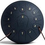 Rain Drum for Outside Garden,Steel Tongue Drum 12 Inches Musical Instruments, Handpan Drum Percussion Instrument, with Soft Bag, Music Book, 2 Mallets (Navy blue, 12inch13notes)