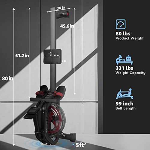 Snode Water Rowing Machine With 7.4Gal Large Water Tank, Quality Rower Machine With Heavy Duty Frame, 331 Lb Weight Capacity, Bluetooth Available #TOP3