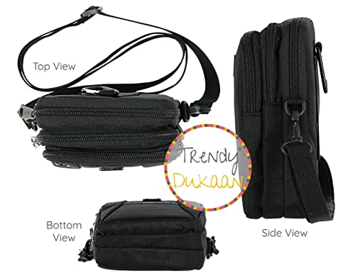 Image of Men's Nylon Traveler Sling or Mobile Pouch, Attach to The Waist Belt with 3 Zips and 3 Internal Pockets, Mini Carabiner