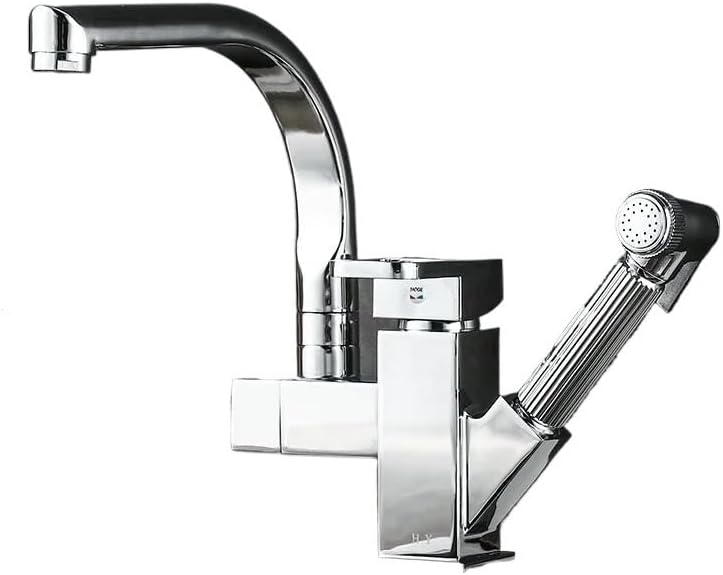 KLVN Multifunctional Pull-Out Kitchen Faucet - Spray Gun Nozzle, Hot/Cold Mixer, G1/2 Pipe, for Sink/Vegetable Basin(A)