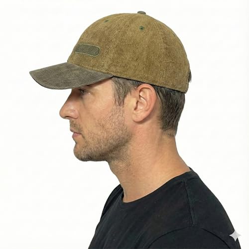 Image of NEON ROCK Premium Brown Corduroy Fabric Cap for Unique Grey Color Visor and Long Lasting Durable Adjustable Metal Buckle Closure