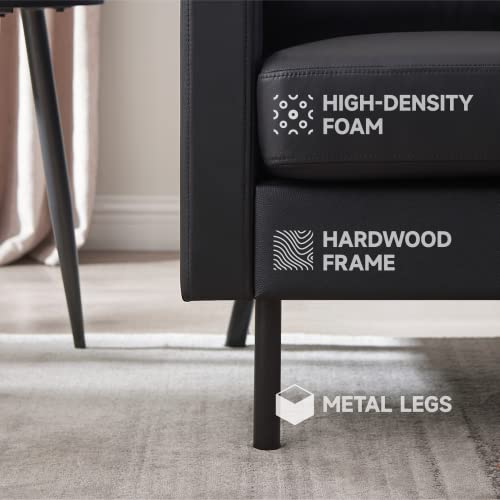 Z-Hom 70" Top-Grain Leather Sofa, 2-Seat Upholstered Loveseat Sofa Modern Couch, Luxury Classic For Living Room Bedroom Apartment Office (Black) #TOP3