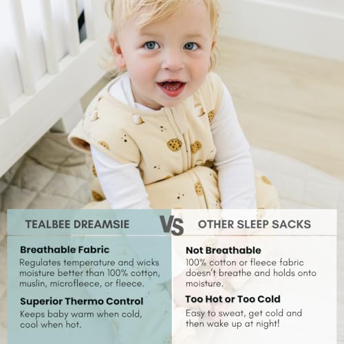 Image of Tealbee Dreamsuit Toddler Sleep Sack with Feet - Walker Sleep Bag with Legs, Rayon made from Bamboo, Winter 1.5 TOG, 2-Way Zipper, 3T-4T - Cookies