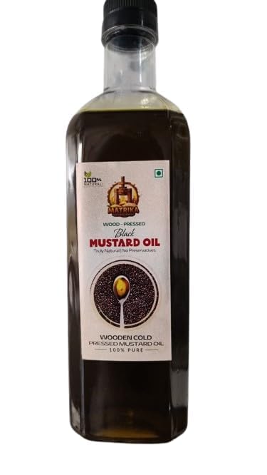 Image of SARV MATRIKAA Pure Organic Wood Pressed Black Mustard Oil-1 Litre | 100% Natural & Unrefined | Cooking, Skin & Hair Care | Ideal for Heart Health, Digestion & Pain Relief