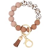 BAOSIWA Silicone Beaded Keychain Wristlet Key Ring Bracelet Cute Coffee Car Key Chain Holder for Women Girls