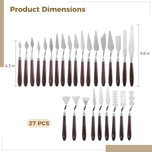27 PCS Palette Knife Set, Palette Knives Spatula Set, Stainless Steel Palette Tool with Wooden Handle, Painting Spatulas for Color Mixing Texturing