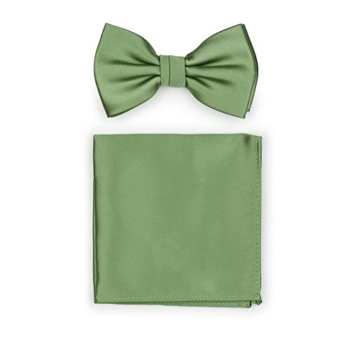 Bows-N-Ties Men s Solid Adjustable Pre-Tied Bow Tie and Pocket Square Set (Sage Green)