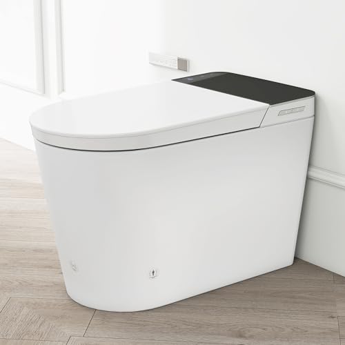 Inodoro Inteligente Sin Tanque con Bidet Integrado, Cerámica, Blanco y Gris, 27.95 x 16.14 x 18.74 pulgadas, 88 Libras, Montaje en Piso, Ovalado, Asiento de Polipropileno miniatura 1