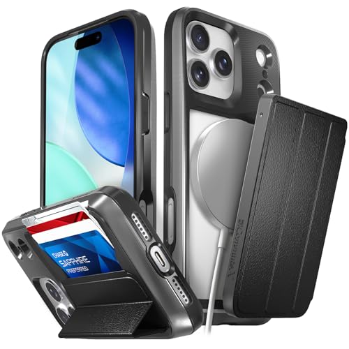 VENA vCommuteX Funda Tipo Cartera Desmontable para Apple iPhone 17 Pro MAX, (Compatible con Magsafe, Protección contra Caídas Militares) Funda de Cuero con Ranura para Tarjeta y Soporte - Negro