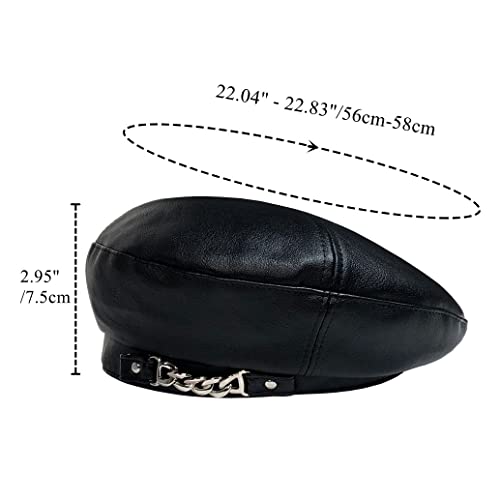 Aichuan Pu Leather Beret Hat For Women, French Artist Hat Solid Color Beanie #TOP1