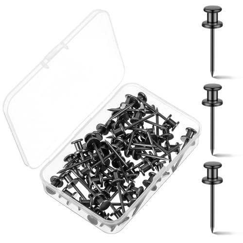 Image of Watersay 50 Pcs Double Headed Picture Hanging Nails Long Push Pins for Wall Thumb Tacks Wall Hooks Decorative Picture Hanging Nails for Home Office Photo(Black,Gongzi)