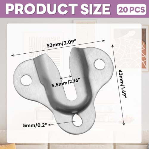 Image of Murtenze 20PCS Brushed Silver Keyhole Hangers Buckle Type Picture Hanger, Single Keyhole Hanging Plate Mirror Picture Frame Hangers Kit for Wall Mounting Coat Rack, Mug, Wooden Board