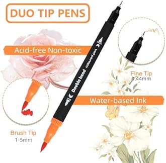 SUPER TOY 12 Dual Tip Brush Pens Felt Tip Art Markers Pen Set 12 Colors for Kids Adults Colouring Book Supplies Fineliner Tip Brush Marker for Drawing Sketching