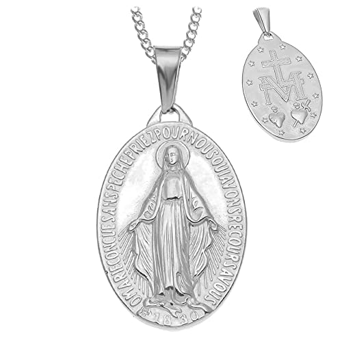 BOBIJOO Jewelry - Pendentif Collier Médaille Vierge Marie Miraculeuse Acier INOX Argenté Chaîne Cover