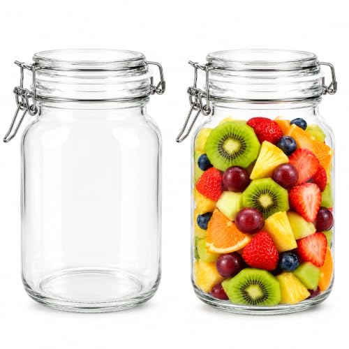 Image of Vasukie 1500ML Glass Jars With Airtight Leak Proof Lids | Wide Mouth Storage Canister Jars Perfect for Kitchen Canning, Dry Food, Spices, Pickle, Coffee, Tea, Snacks, Sugar, and More (Pack Of 2)