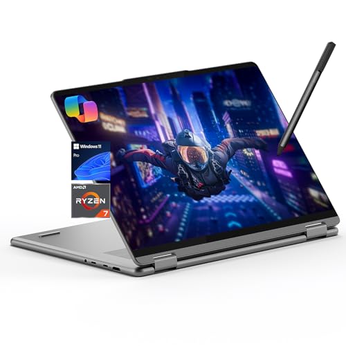 Lenovo Yoga 7 7i 2-in-1 Laptop 16' FHD+ Touchscreen, AMD Ryzen 7 8840HS, 16GB RAM, 512GB SSD, Stylus Pen Included, AI PC, Backlit Keyboard, Fingerprint Reader, FHD IR Webcam, Wi-Fi 6E, Arctic Gray