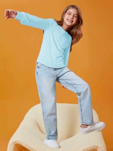 Image of Haloumoning Girls Puff Long Sleeve Shirts Fall Tops 5-14Y | Casual,Solid Color,Crewneck, Soft, Tunic Tops Blouse,Kids Long Sleeve T Shirt,,Fashion Clothes