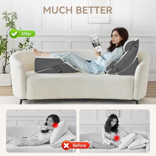 Image of Yojoker 9PCS Orthopedic Bed Wedge Pillow Set for Sleeping, Back and Leg Pain Relief, Post Surgery Foam Pillow for Body, Triangle Adjustable Support Pillow - Acid Reflux Sleeping Pillows Grey