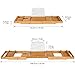 HOMFA Bamboo Bathtub Tray Bath Table Adjustable Caddy Tray with Extending Sides, Cellphone Tray and Wineglass Holder