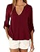 Produktbild hippolo Damen v-Collar Lange Ärmel Taille Unregelmäßige Größe Chiffon Shirt Burgunderrot 5XL