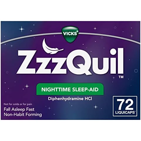 ZzzQuil, Nighttime Sleep Aid LiquiCaps, 25 mg Diphenhydramine HCl, No.1 Sleep-Aid Brand, Non-Habit Forming, Fall Asleep Fast, 72 Count Cover