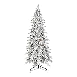 LAMPHOME 7.5FT Flocked Automatic Hybrid Tree - 40 Pine Cones, 1424 Tips, 3-Part Hinged,...