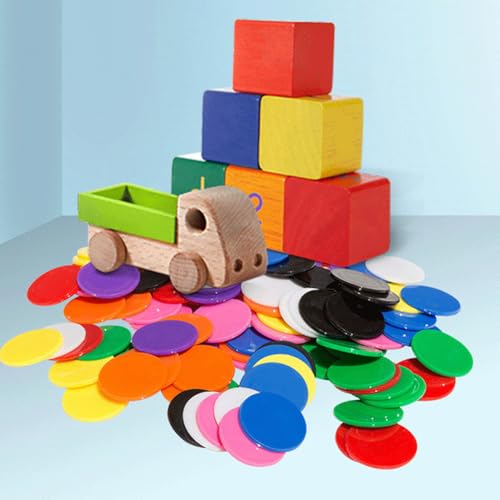 FSSTUD 100 Stück 25 mm kleine Lernzähler, Mathematikzähler, Platten, blanko, Kunststoff, Pokerchips, Spielchips, Marker, Mathematik, Klassenzimmer, Zubehör für Kinder und Erwachsene, Rot