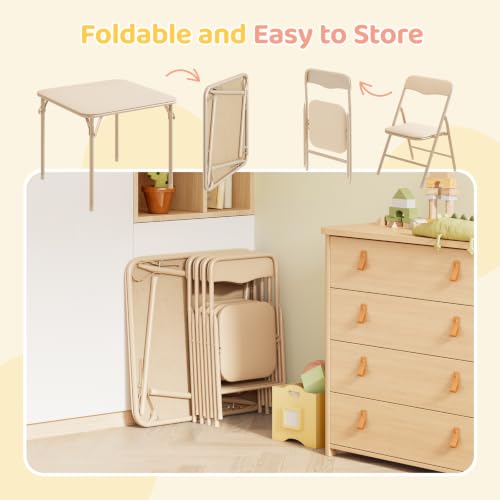 Image of JOYMOR Kids Folding Table and Chairs Set, 5-Piece Metal Frame Activity Set with Easy-Fold Design for Playroom & Classroom, Beige