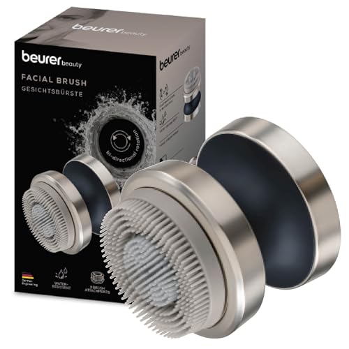 Beurer FC 59 Dual cepillo facial eléctrico, 3 cabezales (silicona, piel sensible, exfoliante), limpieza profunda de poros, 2 intensidades, resistente al agua, batería recargable, para todo tipo piel