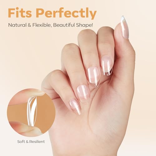 Image of Modelones Short Oval Nail Tips Pre-shaped Soft Gel Fake Nails False Acrylic | Fake Nails False Acrylic Clear Full Cover Press on Extension Kit Gel Manicure DIY at Home 216PCS 12Sizes