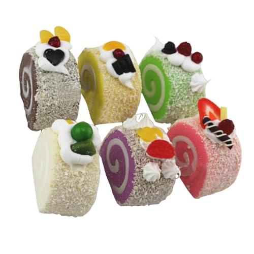 Famimueno ロールケーキ スイーツ かわいい 食品サンプル 模型 リアル ディスプレイ インテリア (6, マルチカラー)