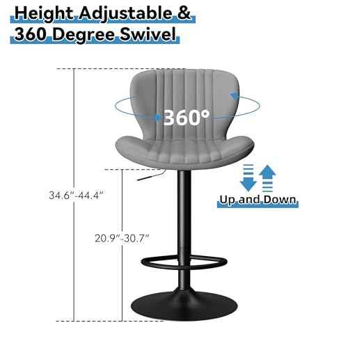 Image of Shintenchi Bar Stools Set of 6 Modern Swivel Bar Chairs, Counter Height Faux Leather Metal Barstools, Upholstered Island Chairs with Back and Footrest, Gray