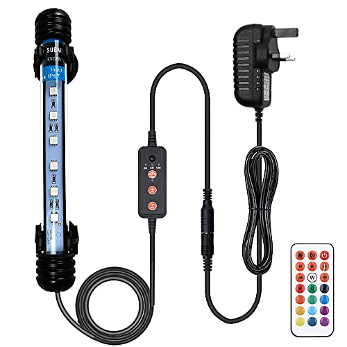 VARMHUS Submersible LED Aquarium Light,Fish Tank Light with 3 Stage Timer Auto Turn On/Off and Remote Controller Custom Adjusts 13 Colors and Brightness,24/7 Cycle (18cm, RGB)