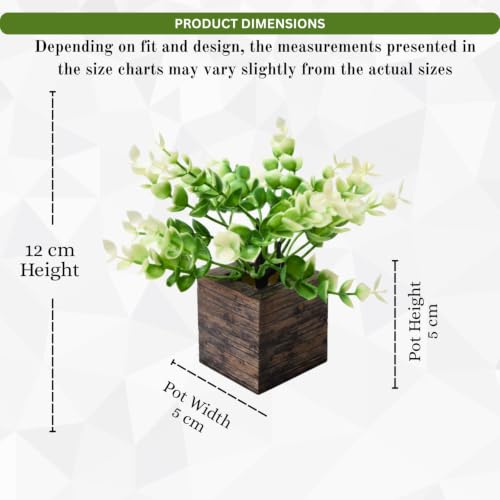 Image of DecoreBugs Artificial Eucalyptus Plant with Plastic Pot (Pack of 2) | 12 cm Height | Mini Potted Plants for Shelf Decor, Home, Office, Living Room, Desk & Table Item Decoration