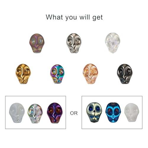 Pandahall 200Pcs Skull Head Electroplate Glass Beads Crystal Skeleton Head Bead Spacer Charms for Jewelry Making Bracelet Necklace Beading Accessories - Image 2
