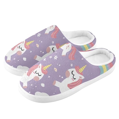 JUNZAN Rainbow unicorns Clound Mens House Cotton Slipper Winter Memory Foam Indoor Shoes for Bedroom Birthday Presents 6-74