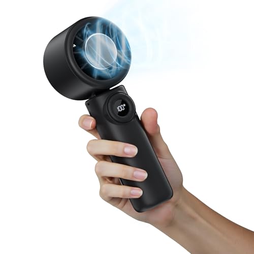 CIVPOWER Handheld Fan: Portable Small Ice Cooling Plate- 4000mAh Rechargeable 100 Gear High-Speed Turbo 10500 RPM - Personal Foldable Battery Operated for Travel Indoor Outdoor Women Men (Black)